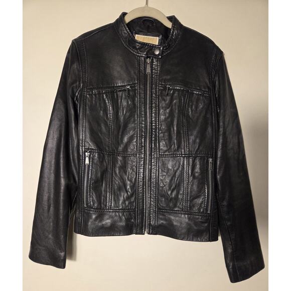Michael Kors Jacket Moto Style Black Leather Womens Size L Fully Lined Zip... - Picture 1 of 10